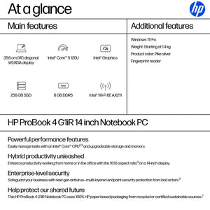 HP PB4G1IR14 I5-120U 14-inch 8GB 256GB W11 PRO64 1YR Wrty